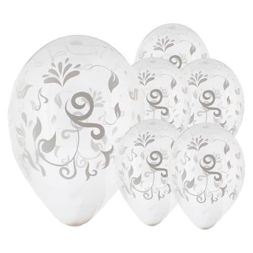 White Elegant Leaves Clear Latex Balloons 30cm / 12 in - Pack of 6 Product Image