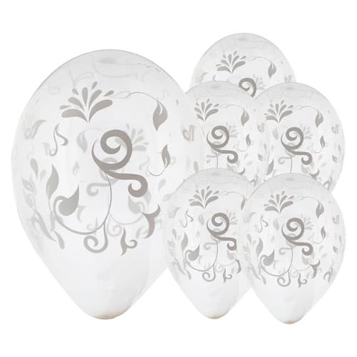 Clear Latex Balloon With White Elegant Leaves 30cm / 12 in - Pack of 6 Product Image