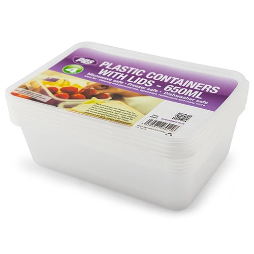Clear Plastic Rectangular Food Containers with Lids 650ml - Pack of 4 Product Image