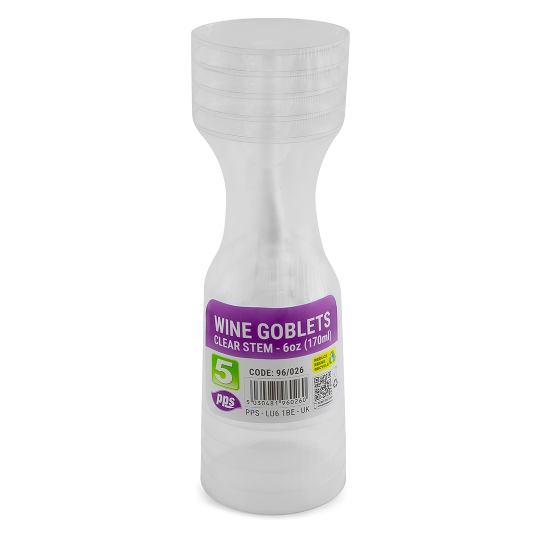 Clear Plastic Wine Goblet Glasses 170ml - Pack of 5 Product Gallery Image