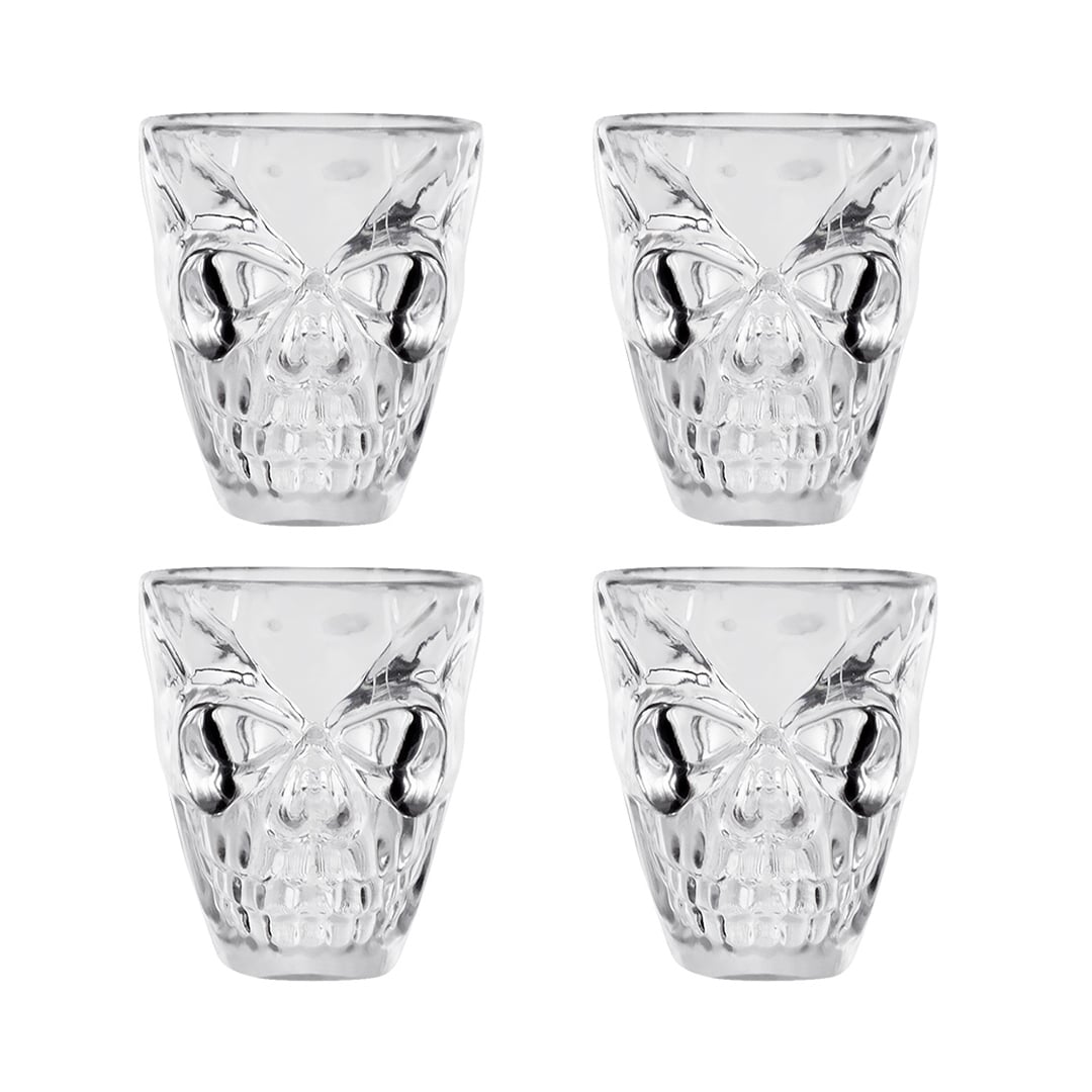 Clear Skull Shaped Reusable Plastic Halloween Shot Glasses 50ml - Pack of 4