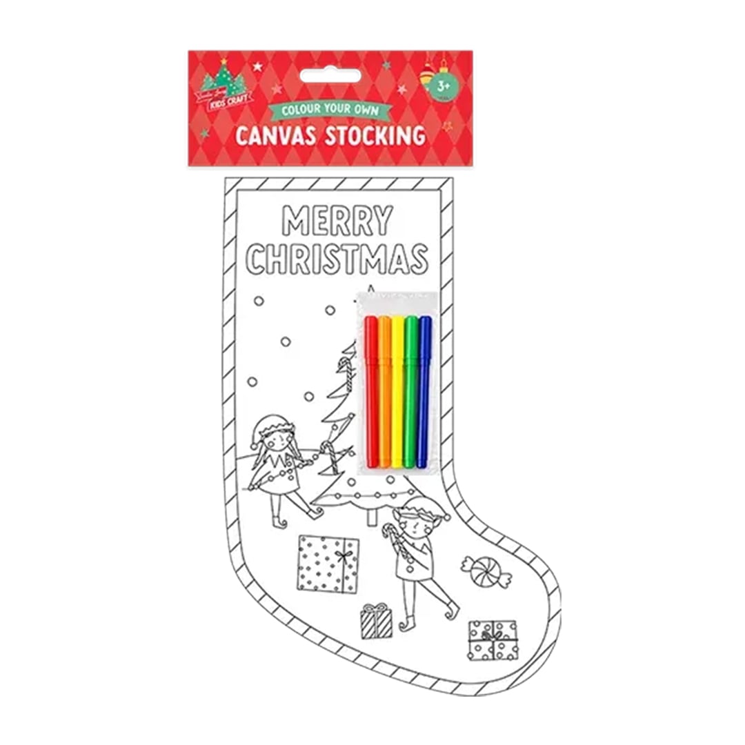 Colour Your Own Elves Canvas Christmas Stocking 35cm