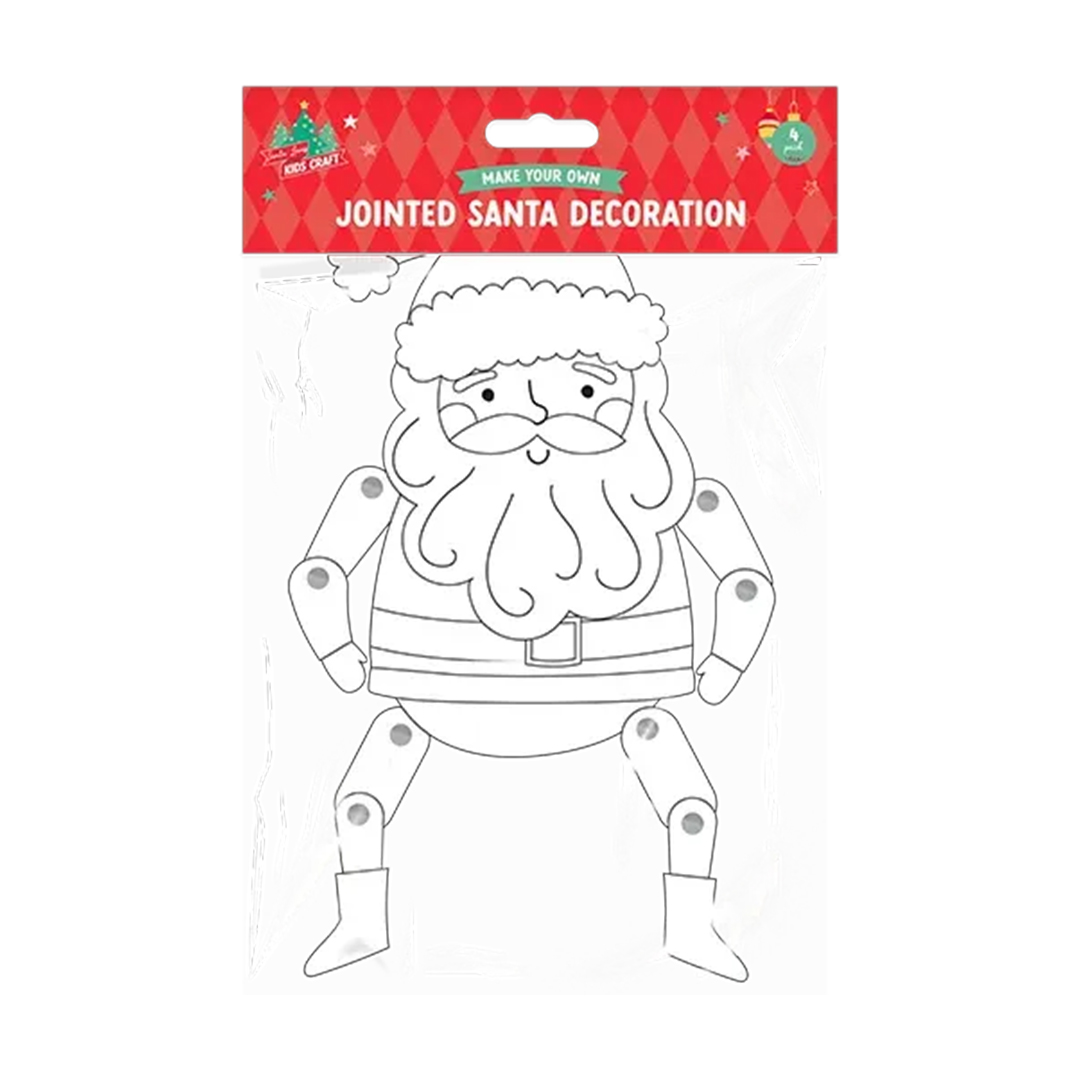 Colour Your Own Jointed Santa Claus Christmas Card Decorations - Pack of 4