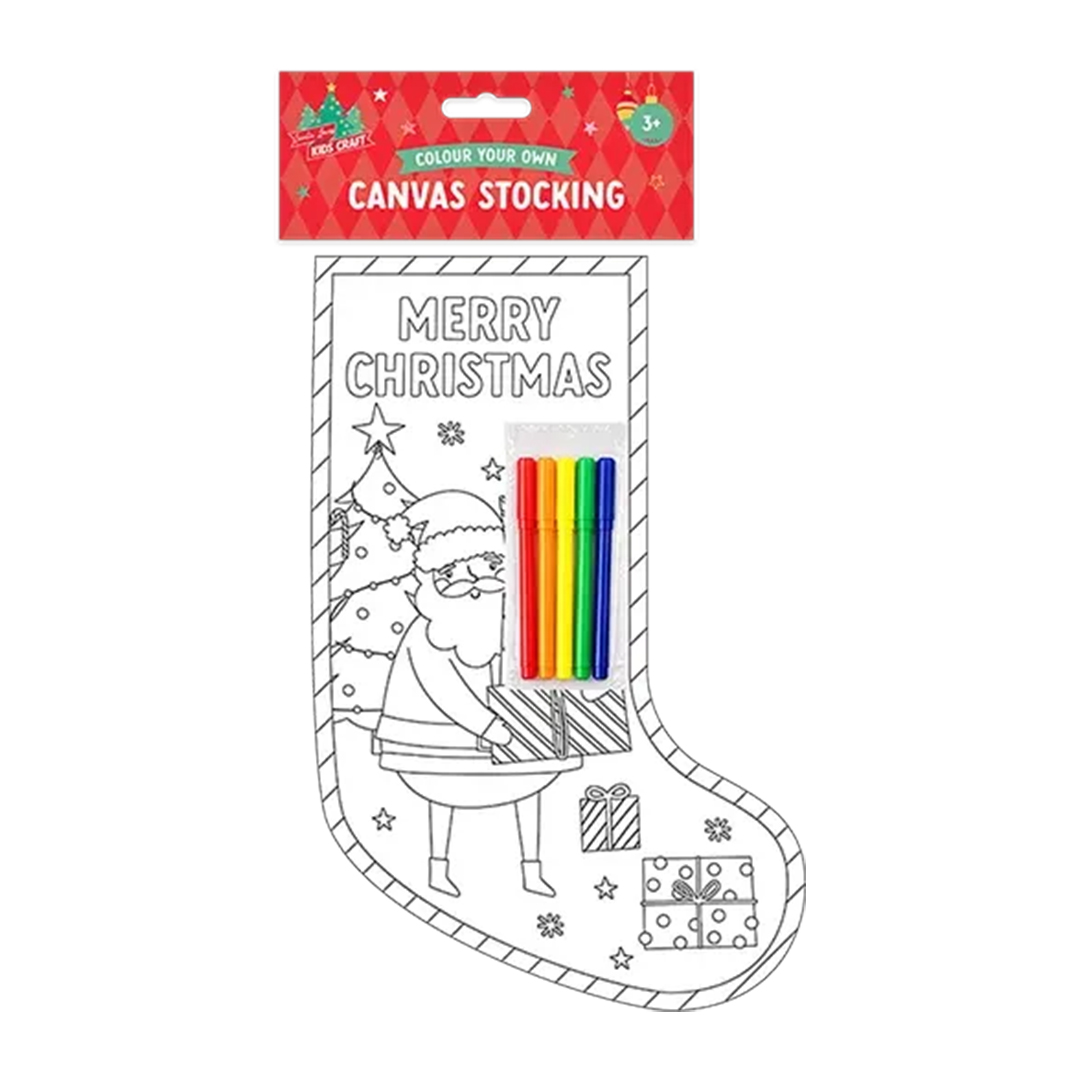Colour Your Own Santa Claus Canvas Christmas Stocking 35cm