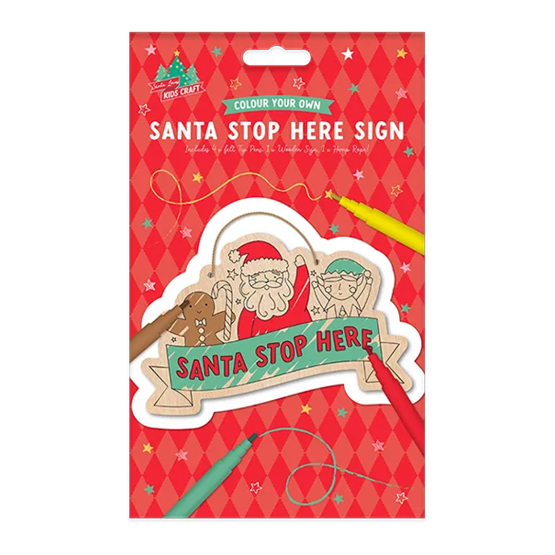 Colour Your Own Santa Claus Stop Here Wooden Hanging Christmas Sign 12.5cm View 2
