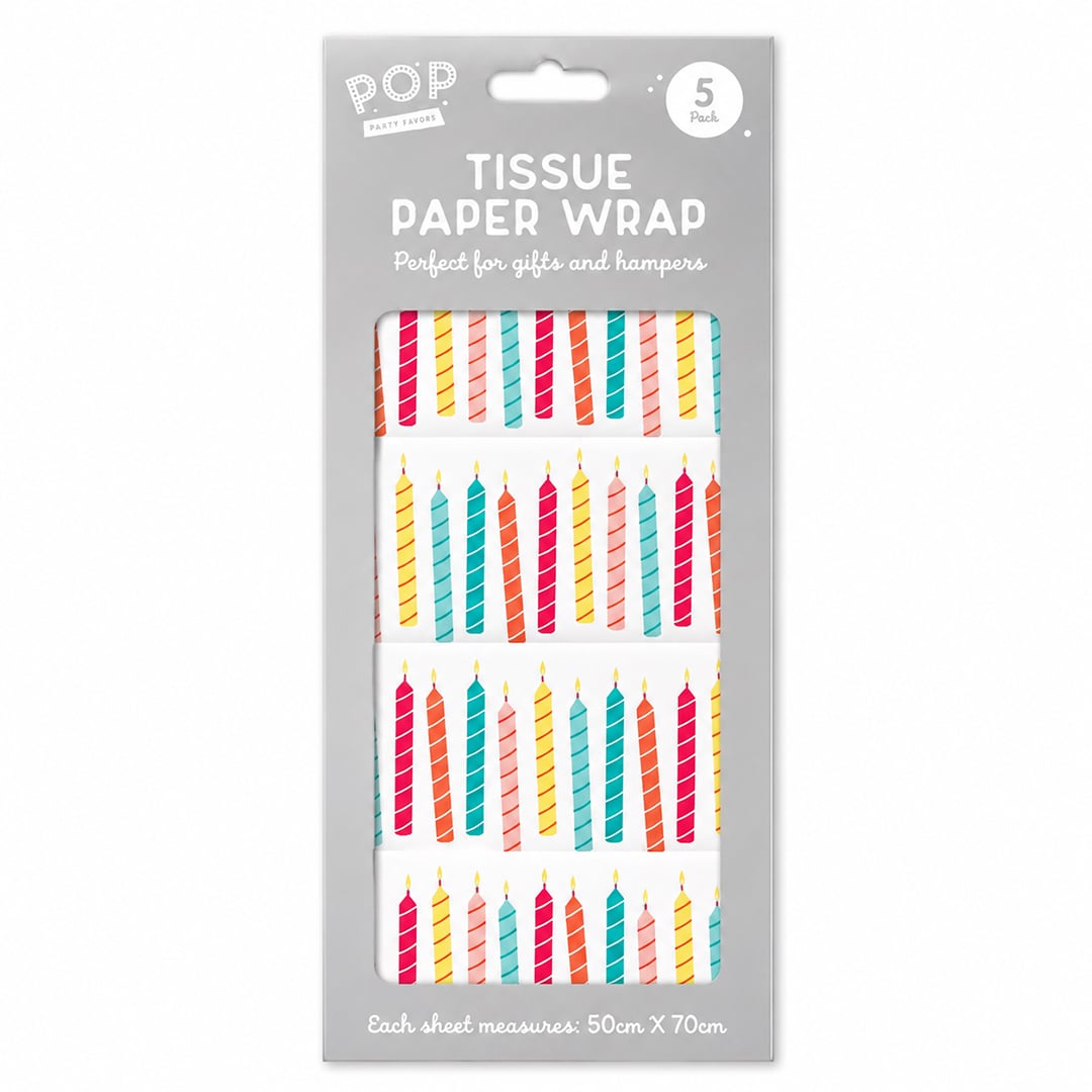 Colourful Birthday Candles White Tissue Gift Wrap Paper Sheets - Pack of 5 View 2