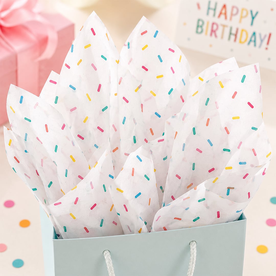 Colourful Birthday Cupcake Sprinkles White Tissue Gift Wrap Paper Sheets - Pack of 5