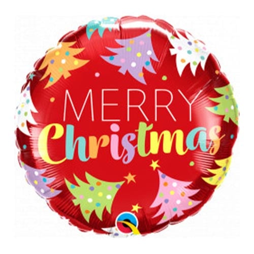 Colourful Christmas Trees Red Round Foil Helium Balloon 46cm / 18 in Product Gallery Image