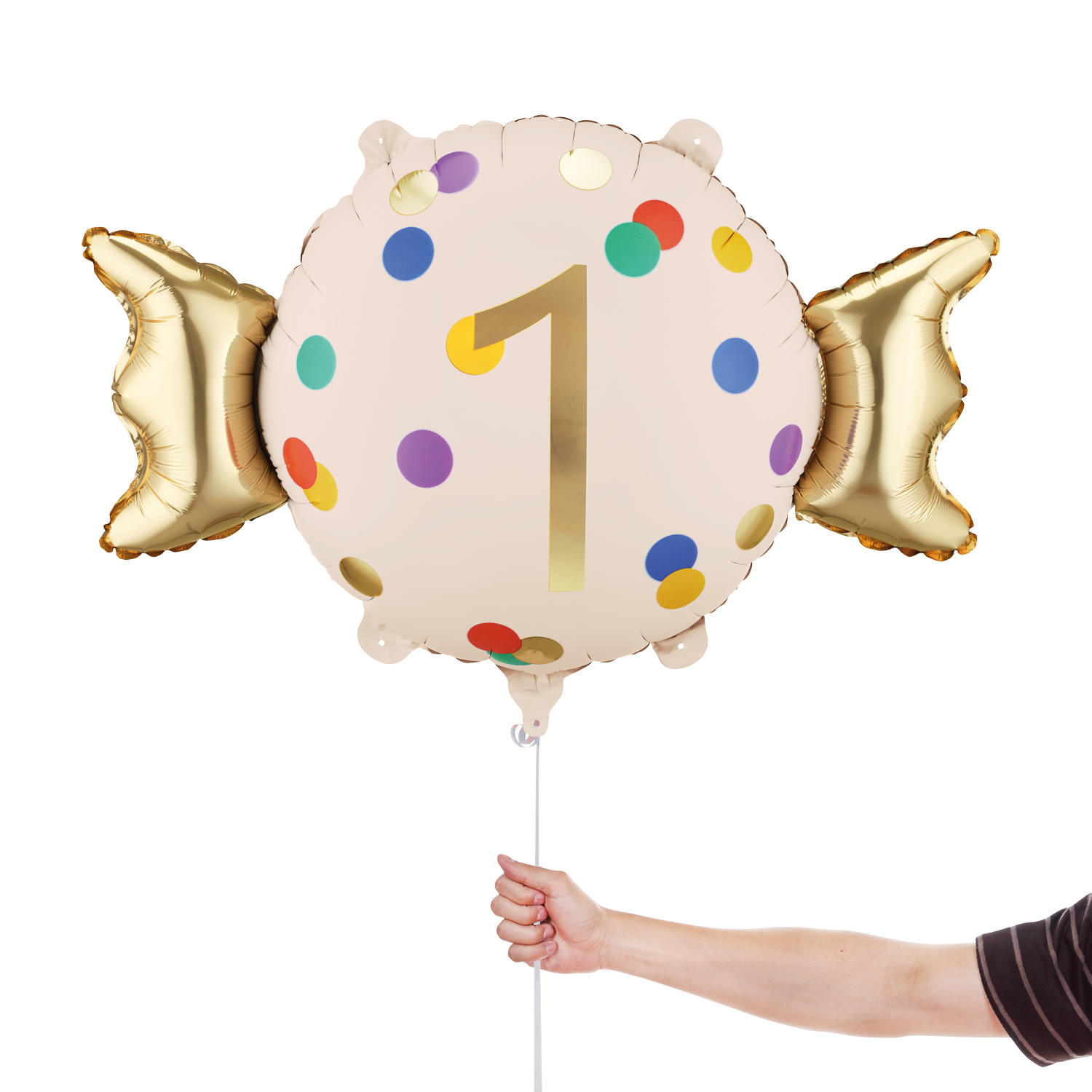 Colourful Dots & Gold 1st Birthday Sweet Candy Shaped Foil Balloon 61cm / 24 in View 3