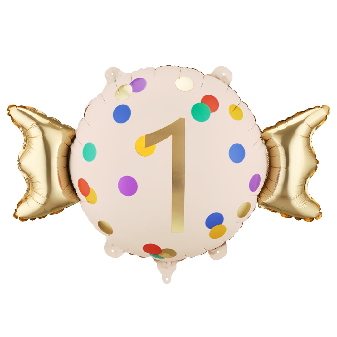 Colourful Dots & Gold 1st Birthday Sweet Candy Shaped Foil Balloon 61cm / 24 in