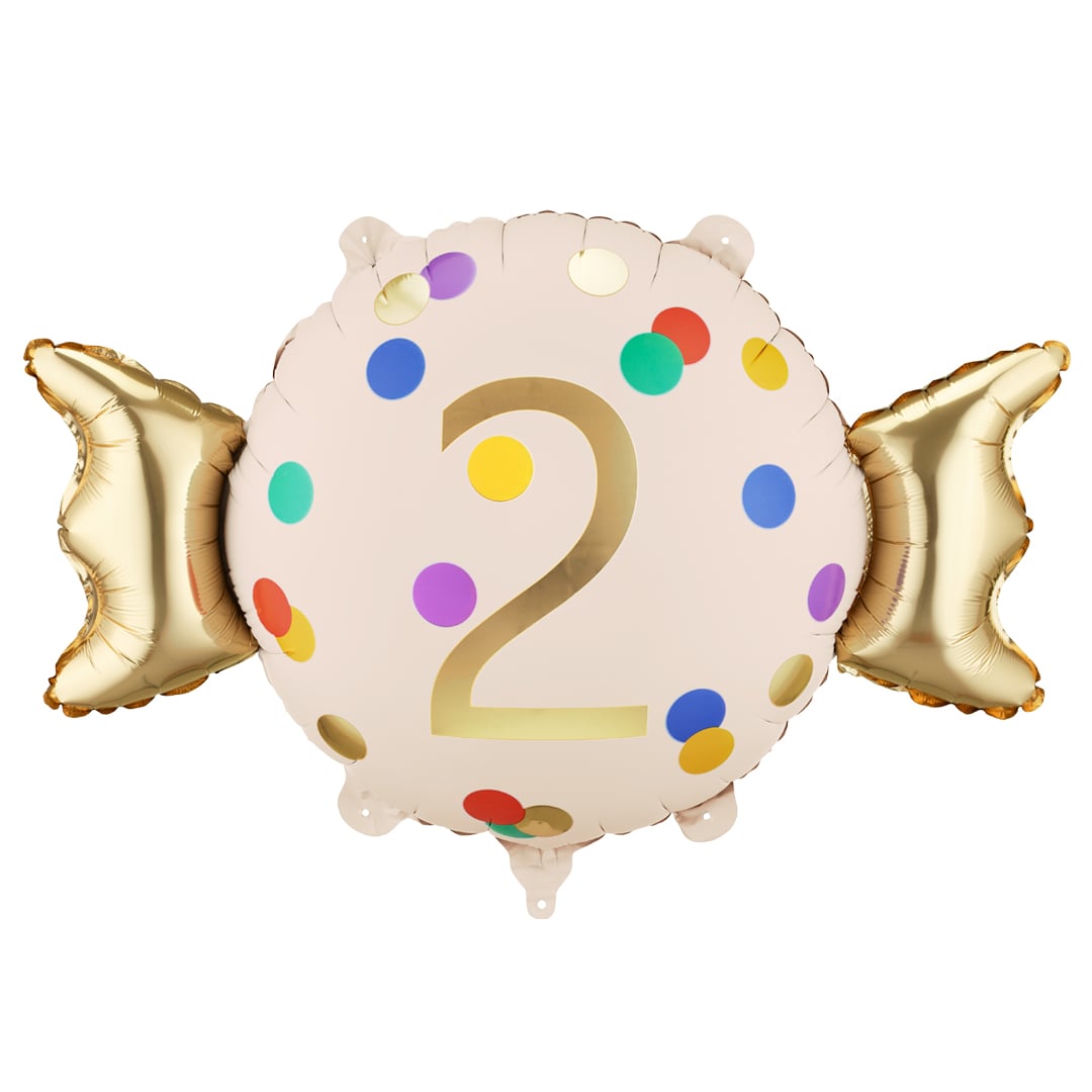 Colourful Dots & Gold 2nd Birthday Sweet Candy Shaped Foil Balloon 61cm / 24 in