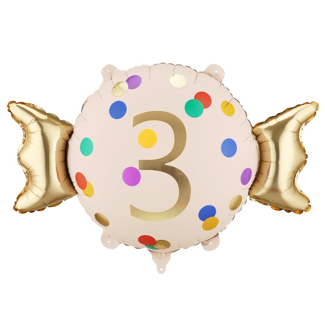 Colourful Dots & Gold 3rd Birthday Sweet Candy Shaped Foil Balloon 61cm / 24 in
