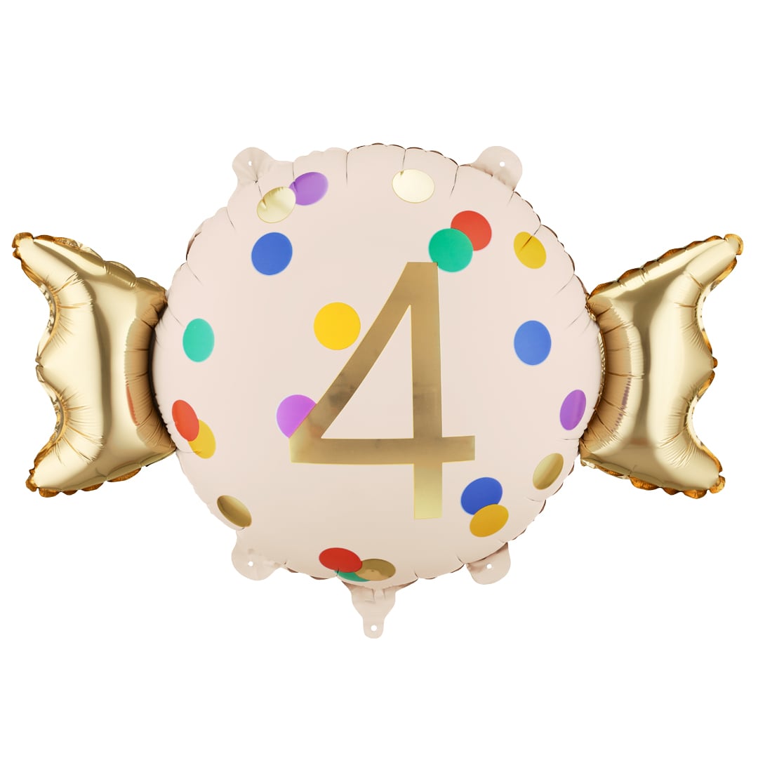 Colourful Dots & Gold 4th Birthday Sweet Candy Shaped Foil Balloon 61cm / 24 in