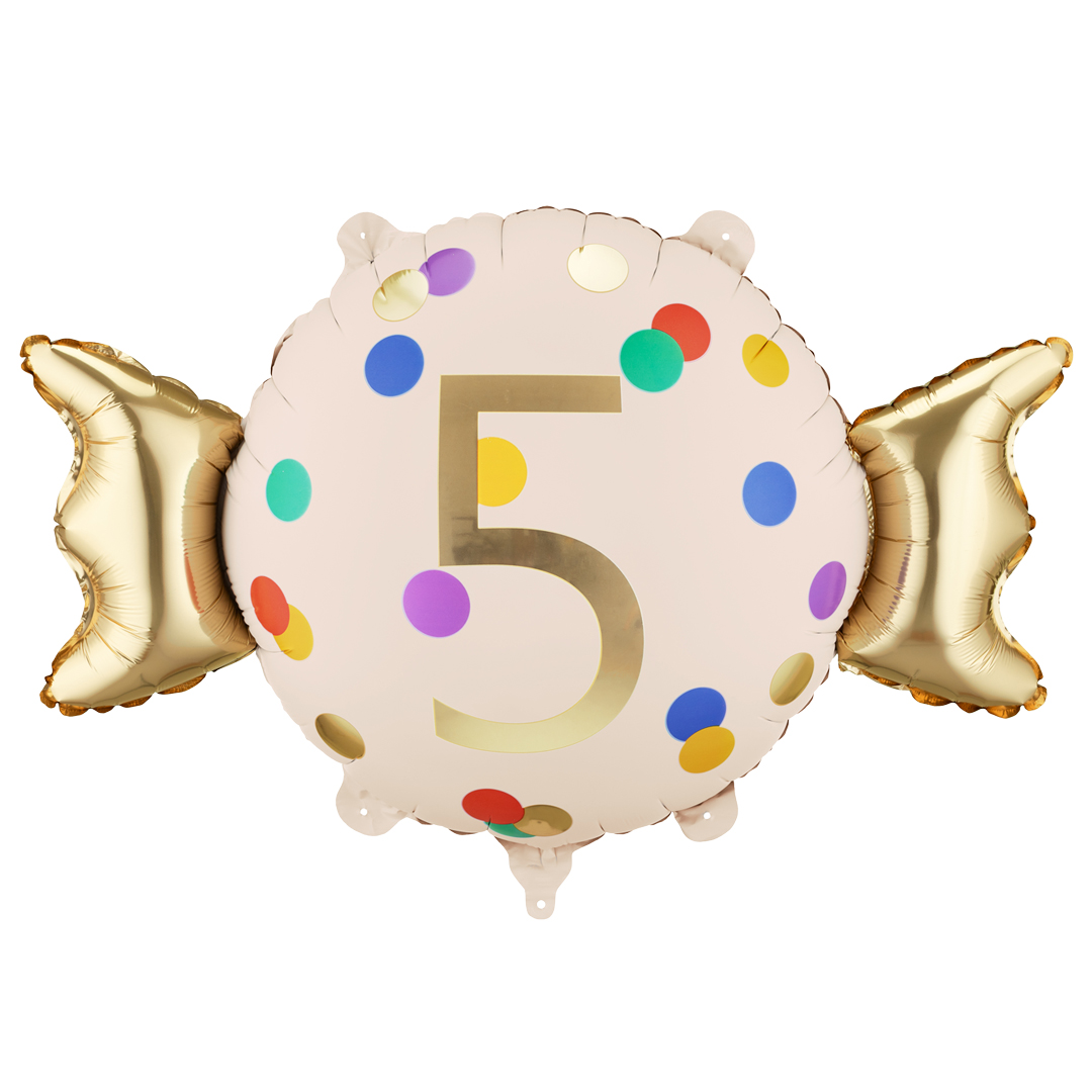 Colourful Dots & Gold 5th Birthday Sweet Candy Shaped Foil Balloon 61cm / 24 in