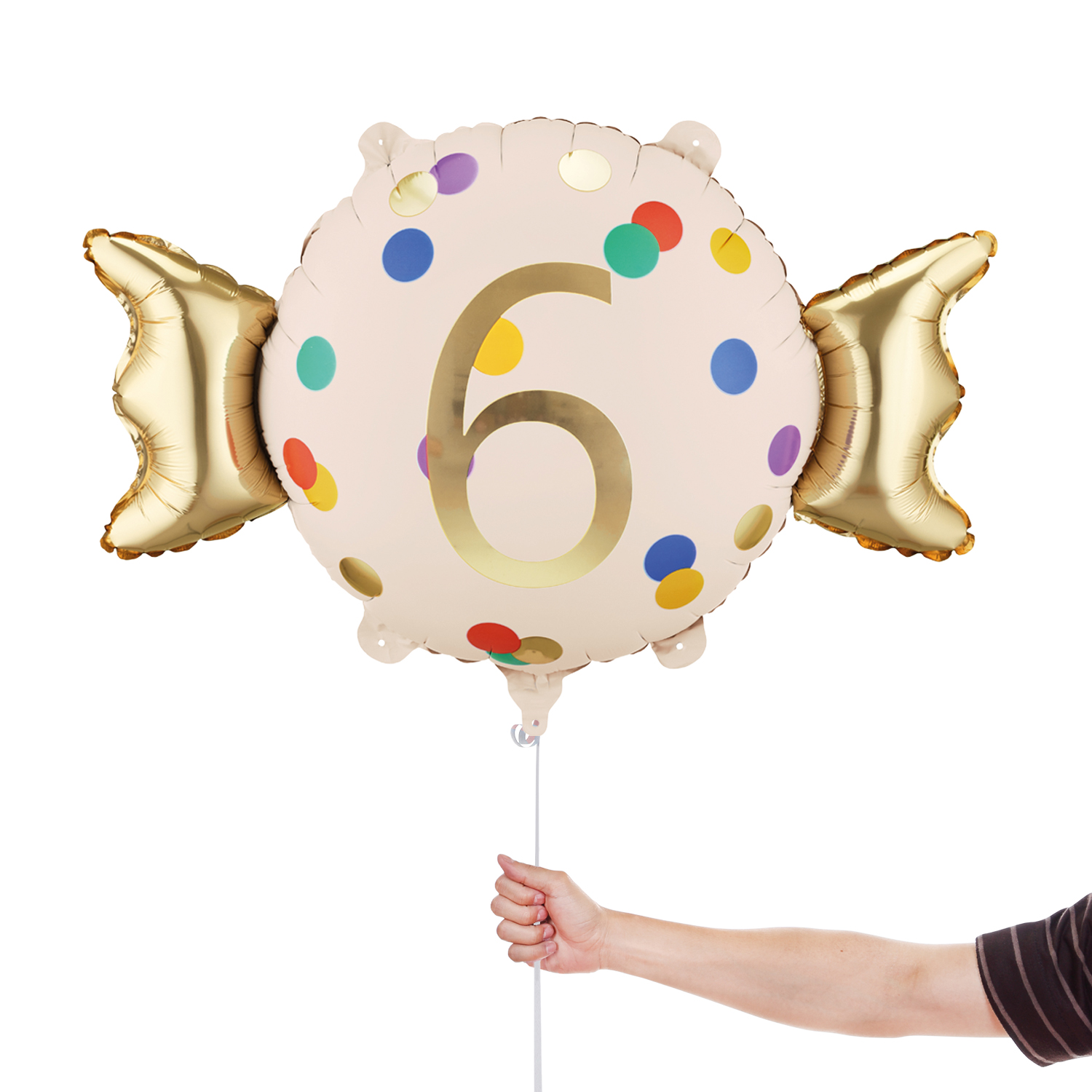 Colourful Dots & Gold 6th Birthday Sweet Candy Shaped Foil Balloon 61cm / 24 in View 3