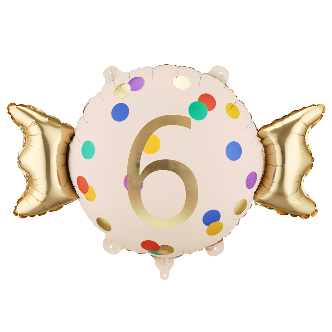 Colourful Dots & Gold 6th Birthday Sweet Candy Shaped Foil Balloon 61cm / 24 in