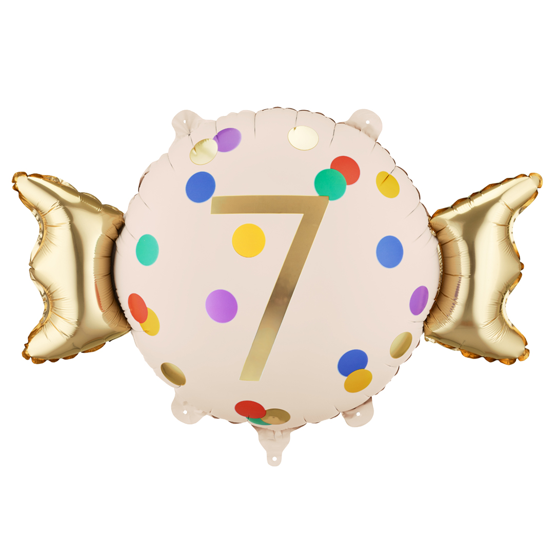 Colourful Dots & Gold 7th Birthday Sweet Candy Shaped Foil Balloon 61cm / 24 in