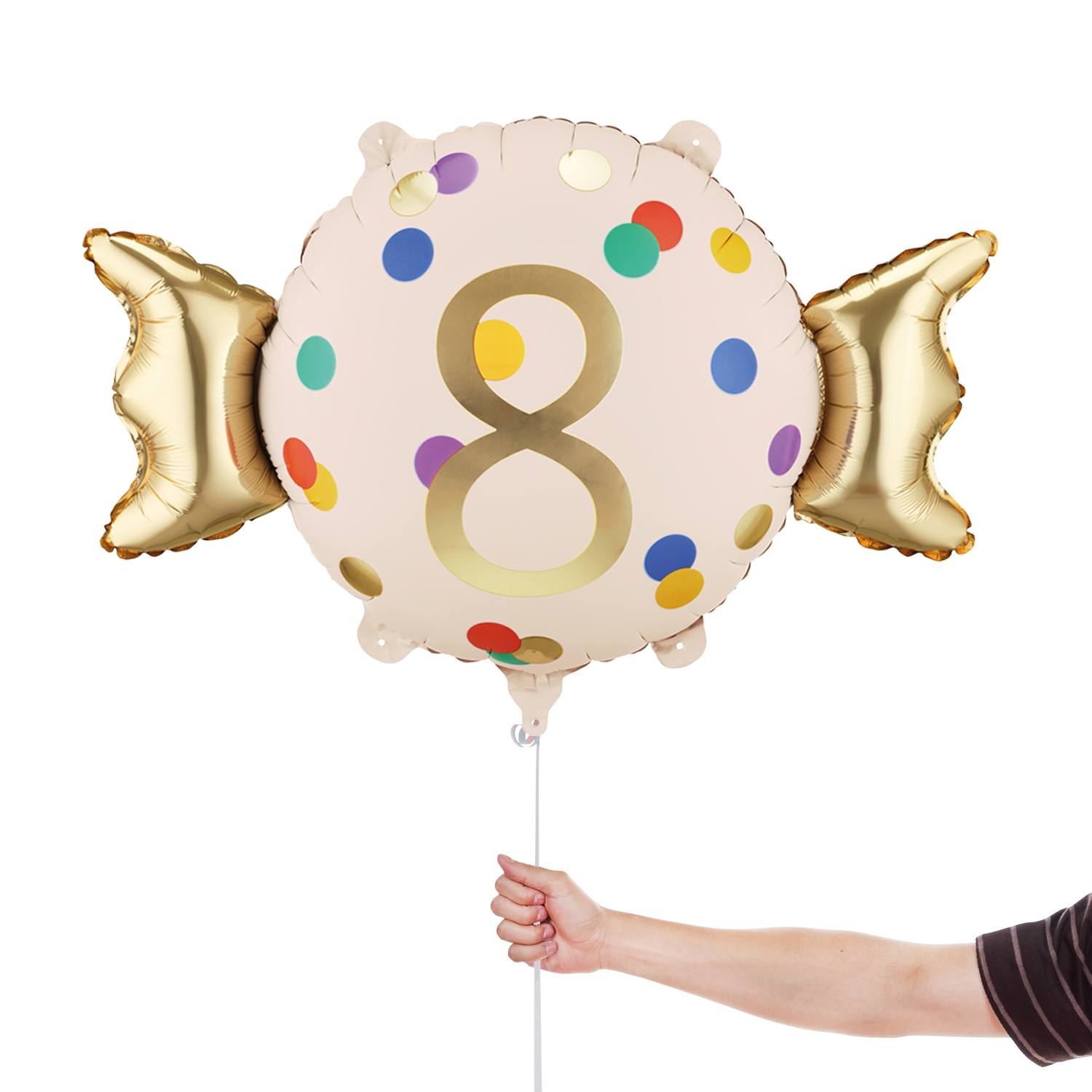Colourful Dots & Gold 8th Birthday Sweet Candy Shaped Foil Balloon 61cm / 24 in View 3