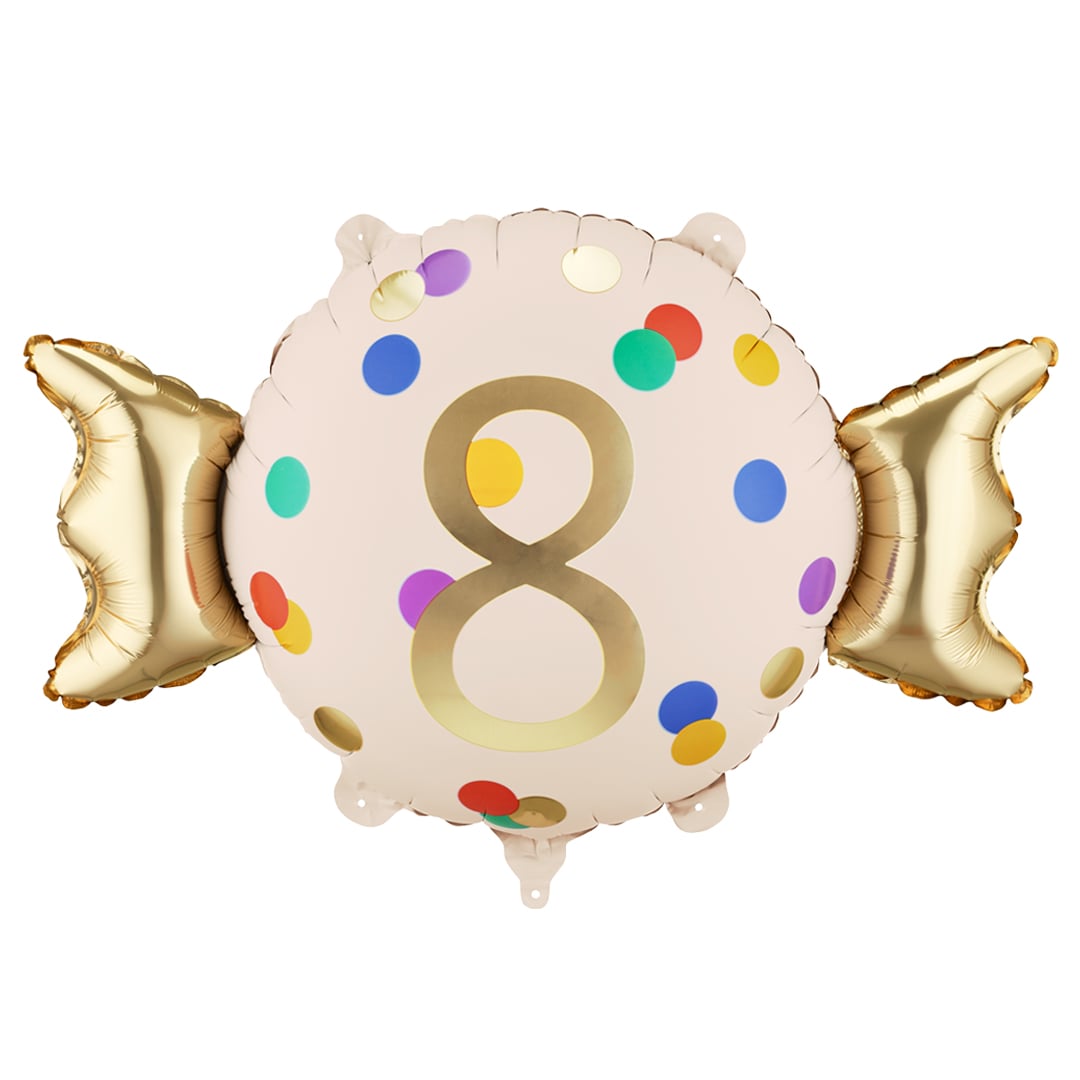 Colourful Dots & Gold 8th Birthday Sweet Candy Shaped Foil Balloon 61cm / 24 in