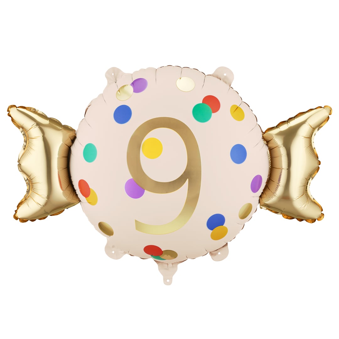 Colourful Dots & Gold 9th Birthday Sweet Candy Shaped Foil Balloon 61cm / 24 in