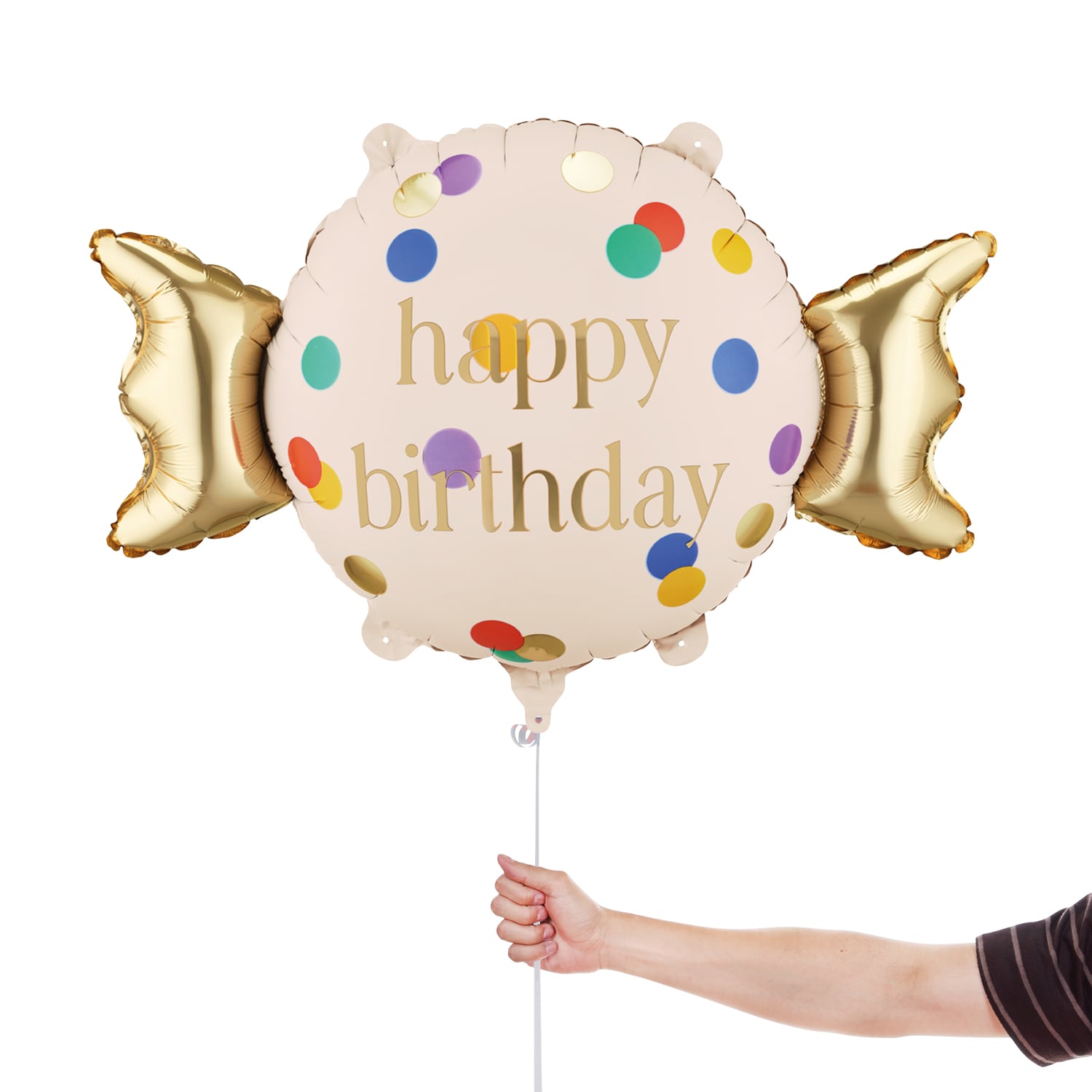 Colourful Dots & Gold Happy Birthday Sweet Candy Shaped Foil Balloon 61cm / 24 in View 3