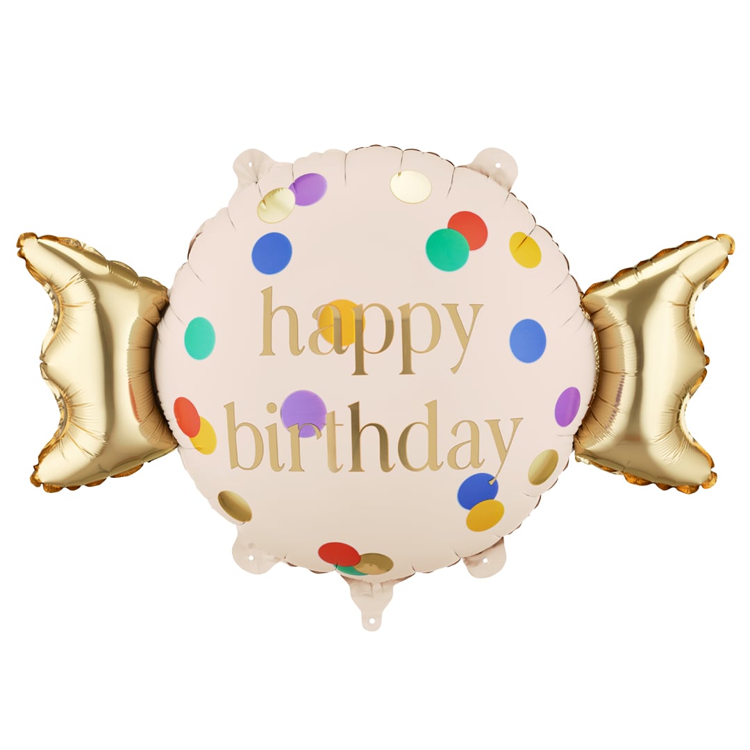 Colourful Dots & Gold Happy Birthday Sweet Candy Shaped Foil Balloon 61cm / 24 in