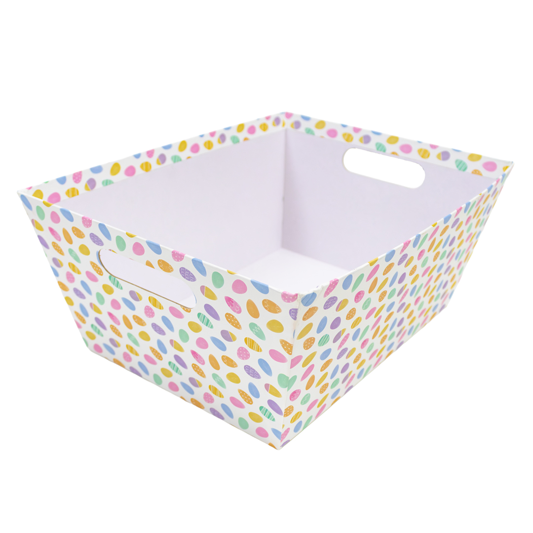 Colourful Easter Eggs White Rectangular Hamper Basket 33cm Product Gallery Image
