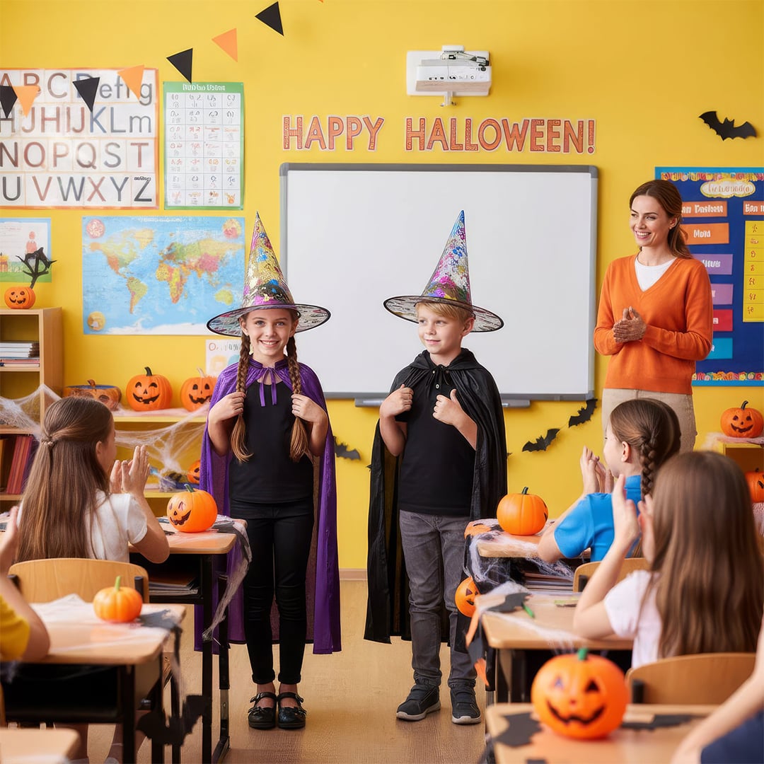 Colourful Foil Stamped Witch Hat Kids Fancy Dress Accessory View 2