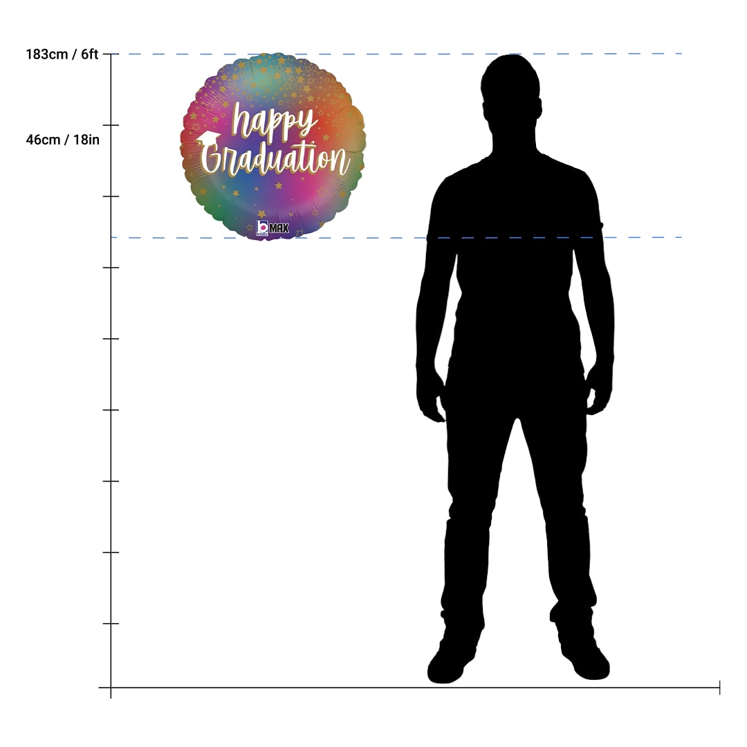 Colourful Rainbow Happy Graduation Round Foil Helium Balloon 46cm / 18 in Product Gallery Image