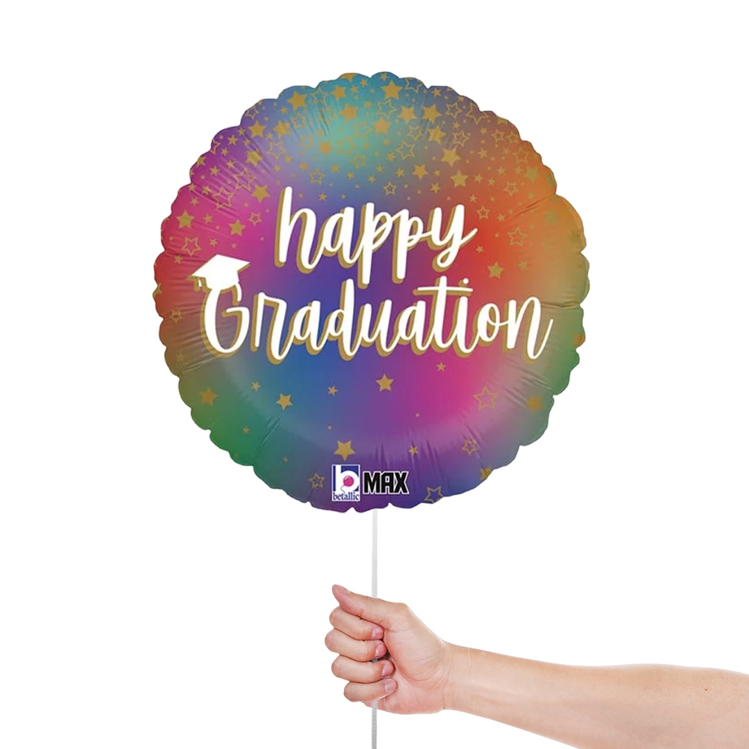 Colourful Rainbow Happy Graduation Round Foil Helium Balloon 46cm / 18 in Product Gallery Image