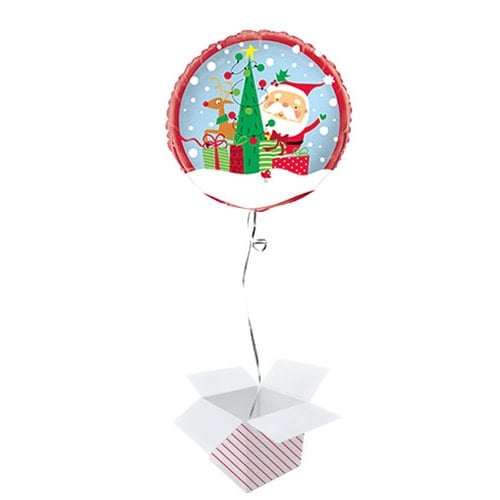 Colourful Santa Christmas Round Foil Helium Balloon - Inflated Balloon in a Box