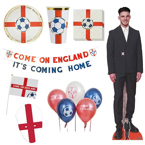 Come On England It's Coming Home Ultimate Party Pack with Declan Rice Cardboard Cutout and England Face Mask Product Image