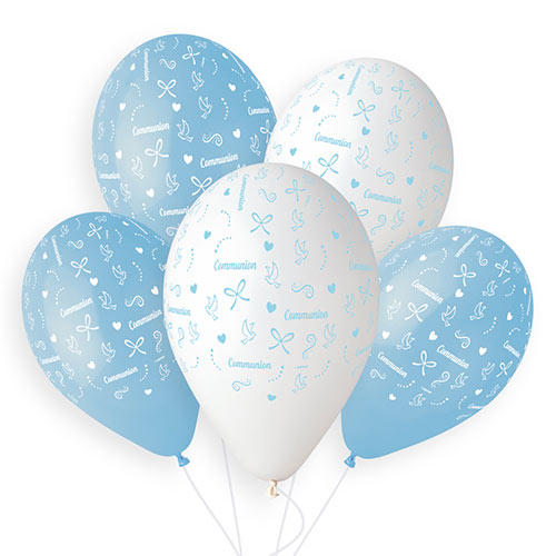 Communion Blue & White Latex Balloons 33cm / 13 in - Pack of 6 Product Gallery Image