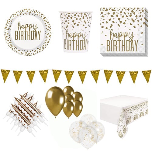 Confetti Gold Birthday 16 Person Deluxe Party Pack