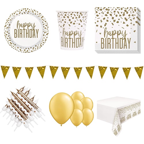 Confetti Gold Birthday 8 Person Deluxe Party Pack Product Image