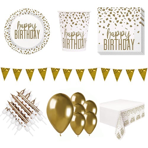 Confetti Gold Birthday 8 Person Deluxe Party Pack