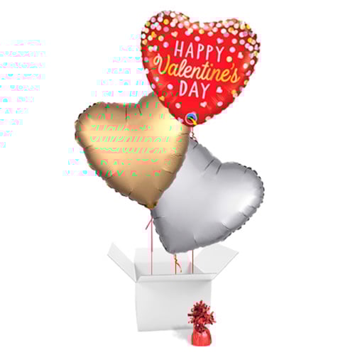 Confetti Red Valentine's Heart Shape Foil Helium Balloon Bouquet - 3 Inflated Balloons In A Box