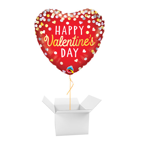 Confetti Red Valentine's Heart Shape Foil Helium Balloon - Inflated Balloon in a Box Product Gallery Image