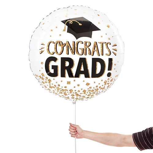 Congrats Grad Gold Glitter Graduation Helium Foil Giant Balloon 71cm / 28 in Product Gallery Image