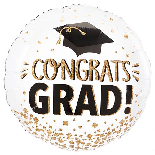 Congrats Grad Gold Glitter Graduation Helium Foil Giant Balloon 71cm / 28 in Product Gallery Image