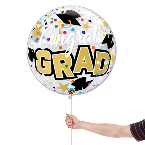 Congrats Grad Stars & Dots See-Thru Bubble Helium Qualatex Balloon 56cm / 22 in Product Gallery Image