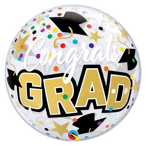 Congrats Grad Stars & Dots See-Thru Bubble Helium Qualatex Balloon 56cm / 22 in