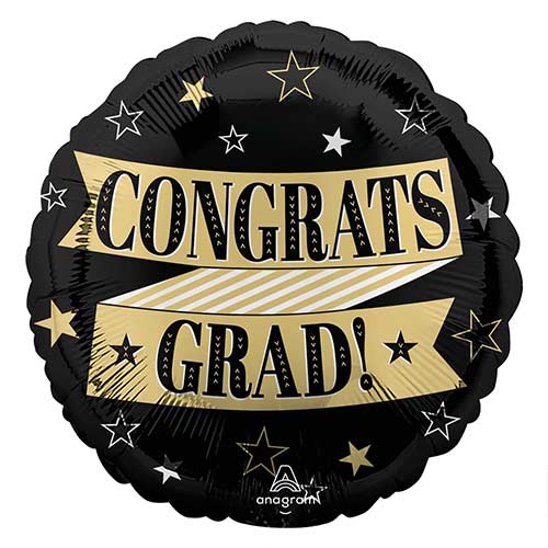 Congrats to the Grad Graduation Round Foil Helium Balloon 43cm / 17 in Product Image
