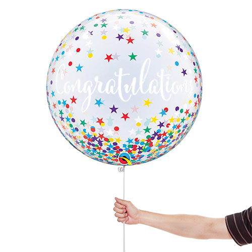 Congratulations Confetti Stars See-Thru Bubble Helium Qualatex Balloon 56cm / 22 in Product Gallery Image