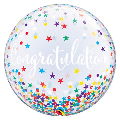 Congratulations Confetti Stars See-Thru Bubble Helium Qualatex Balloon 56cm / 22 in Product Gallery Image
