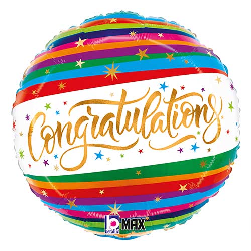 Congratulations Fun Colourful Stripe Round Foil Helium Balloon 46cm / 18 in