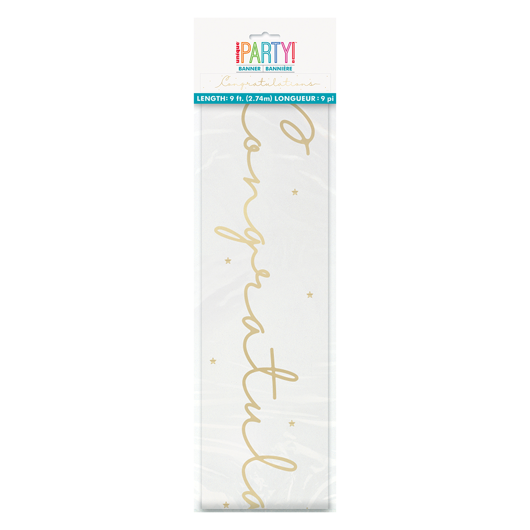 Congratulations Gold on White Foil Banner 274cm View 3
