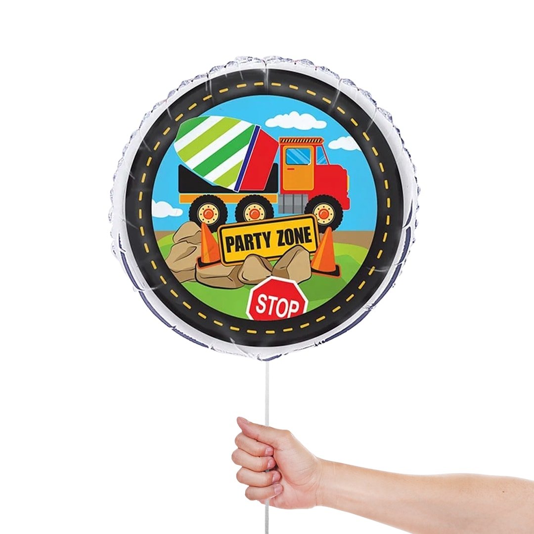 Construction Party Round Foil Helium Balloon 46cm / 18 in Product Gallery Image