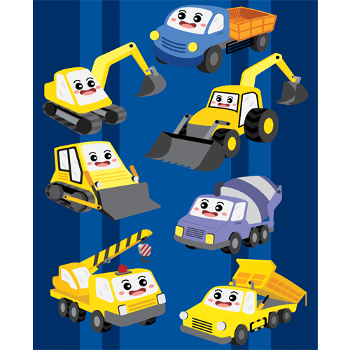 Construction Vehicles Smiling Faces Poster PVC Party Sign Decoration Product Image