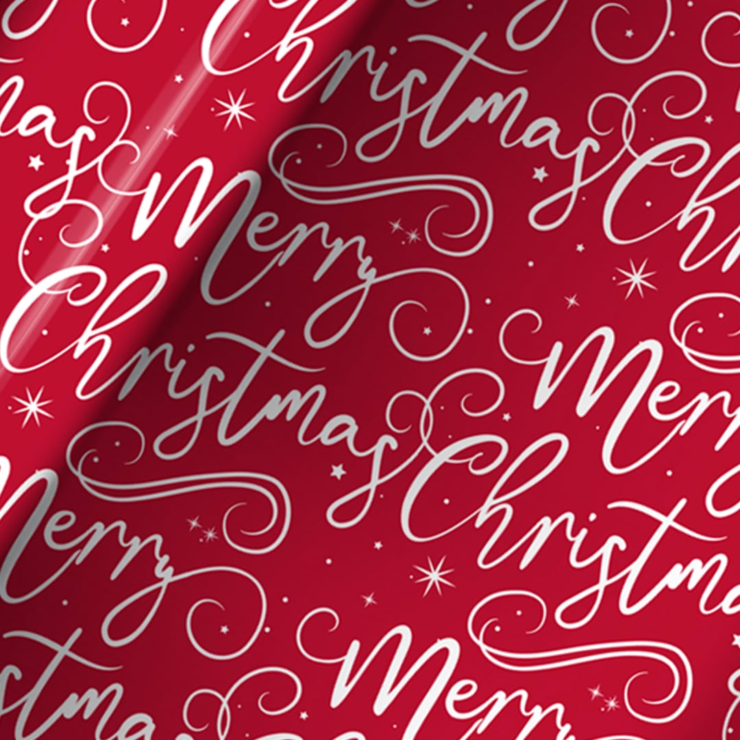 Contemporary Cursive Merry Christmas Red Gift Wrapping Paper Roll 7m Product Gallery Image